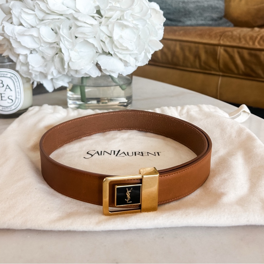 YSL BRAND NEW NEVER WORN - SAINT LAURENT BOUCLE LA 66 BELT BROWN KOBICHA SIZE 75